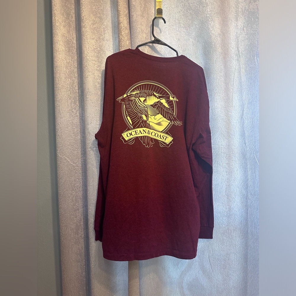 Ocean & Coast Mens 2XL Maroon Heathered‎ Long Sleeve Goose Graphic Tee Shirt